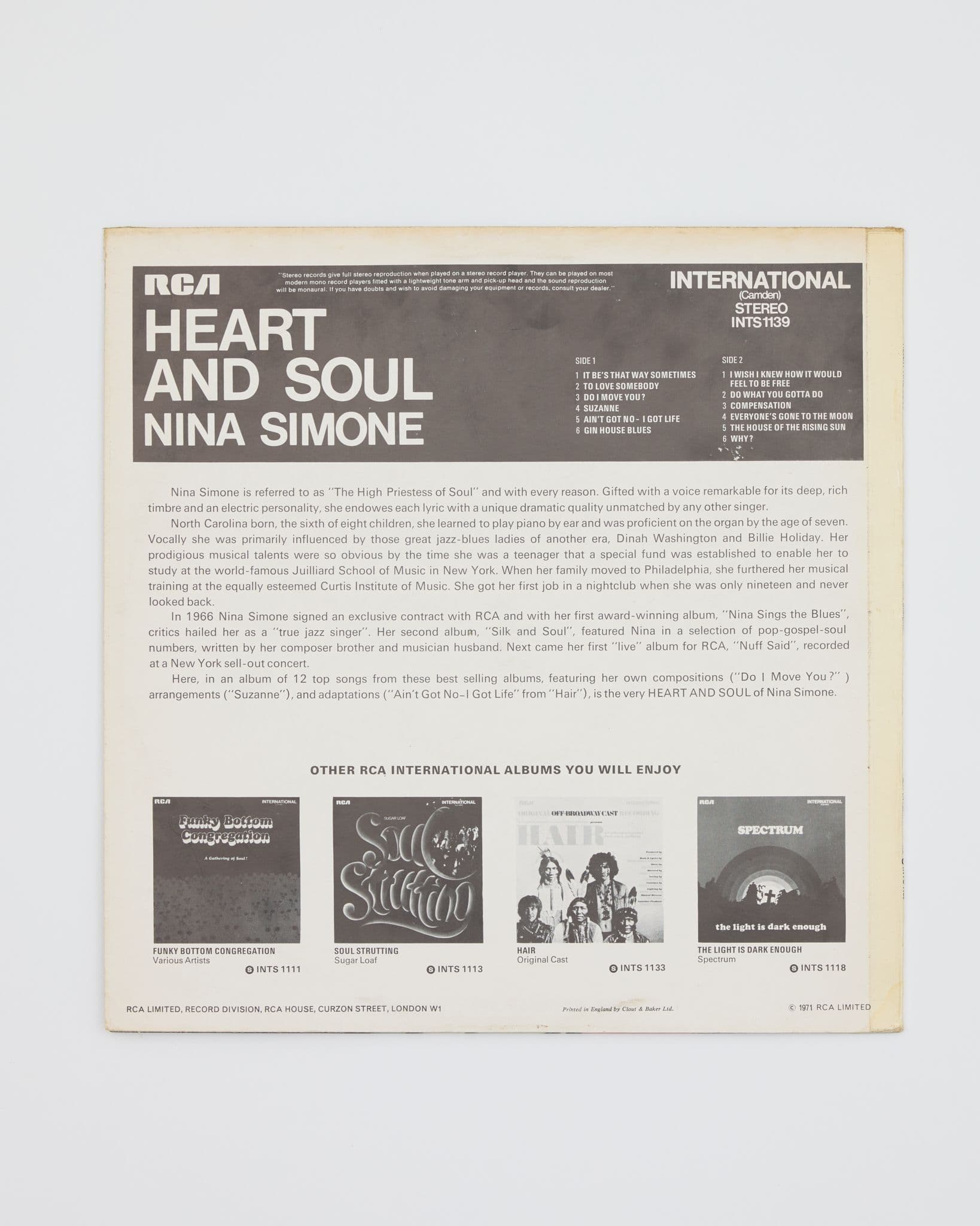 Jolene bakery vintage vinyl record Nina Simone Heart and Soul