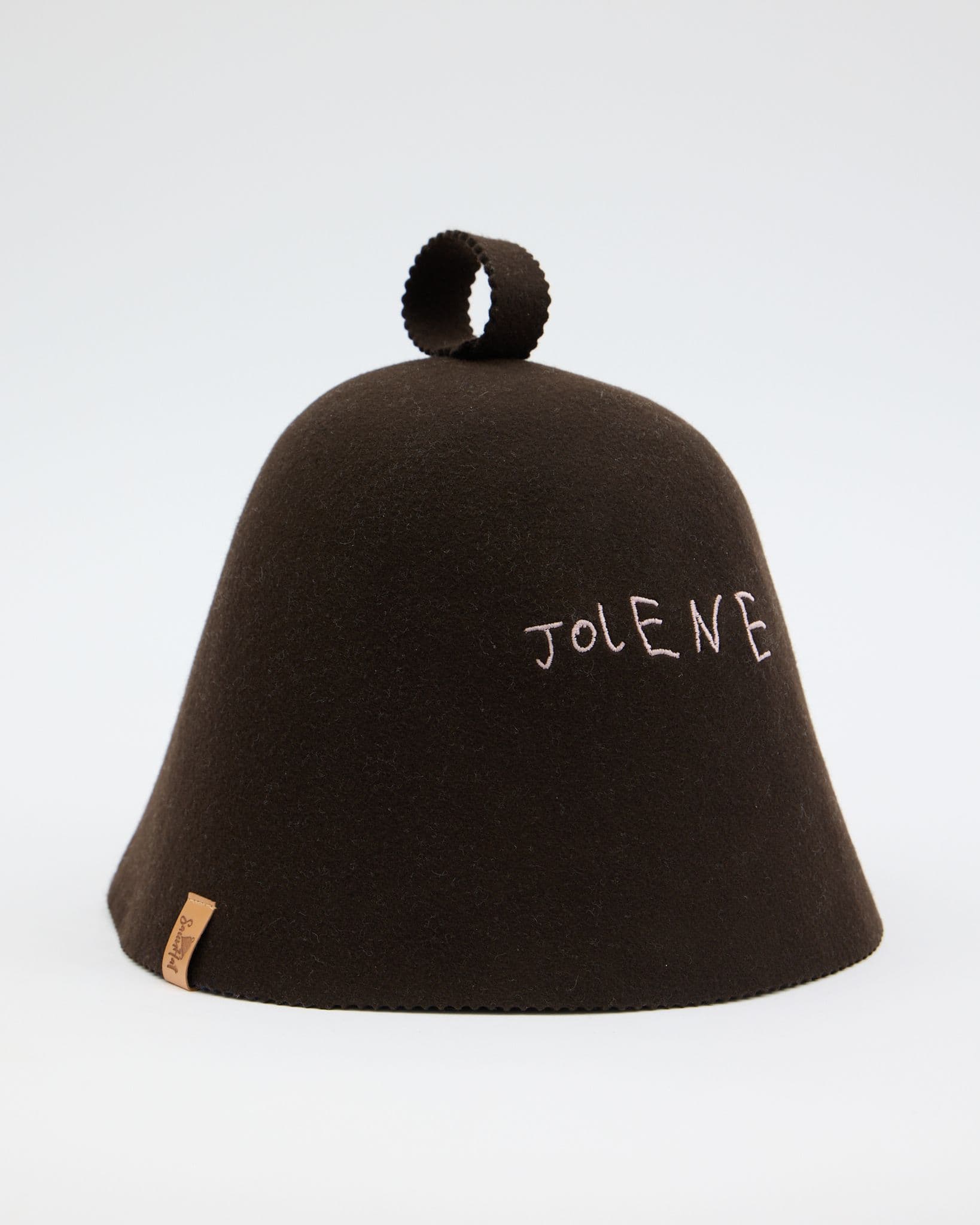The Jolene Bakery sauna hat in brown shown on a white background