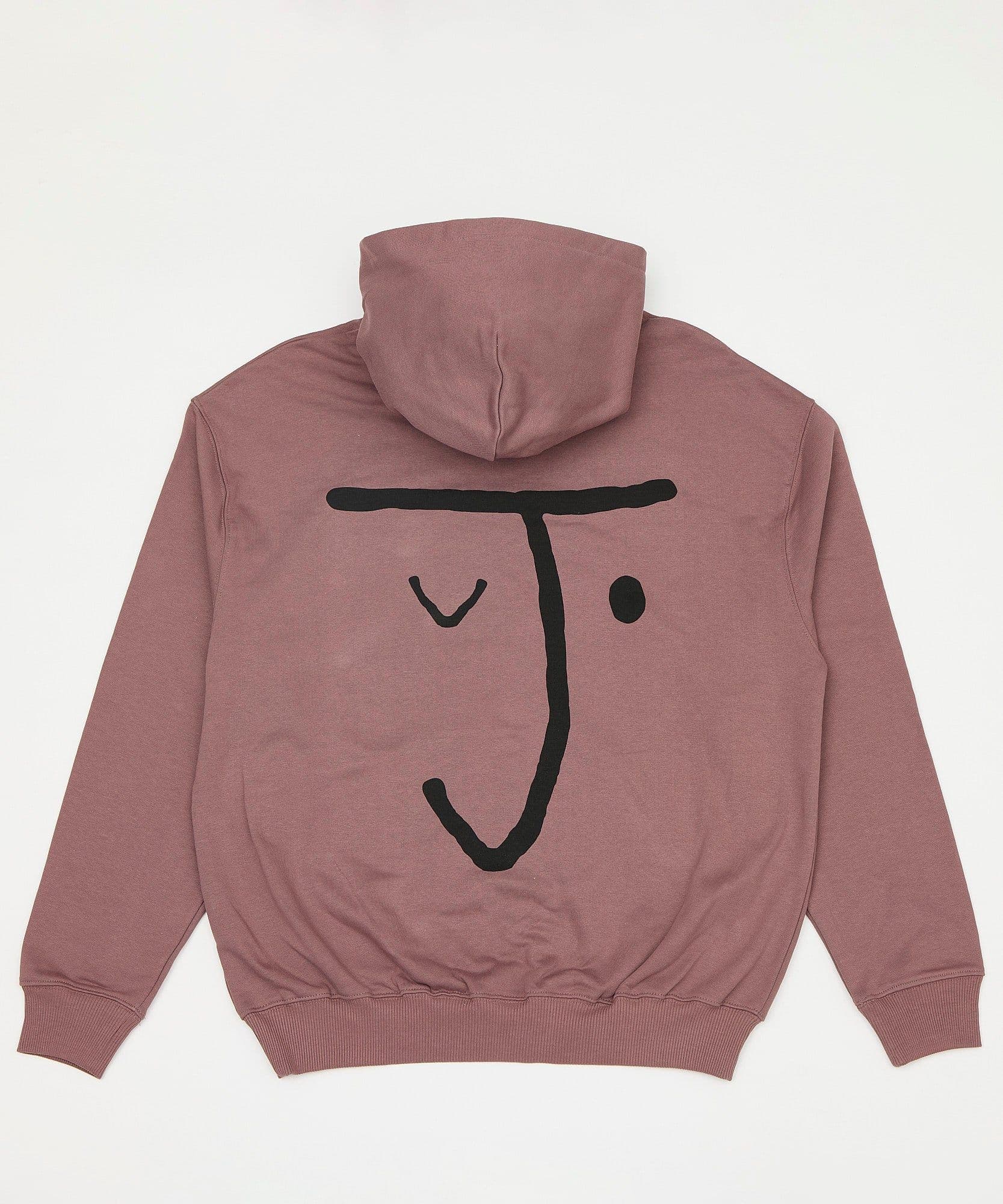 The jolene bakery J face hoodie in coffee on a white background