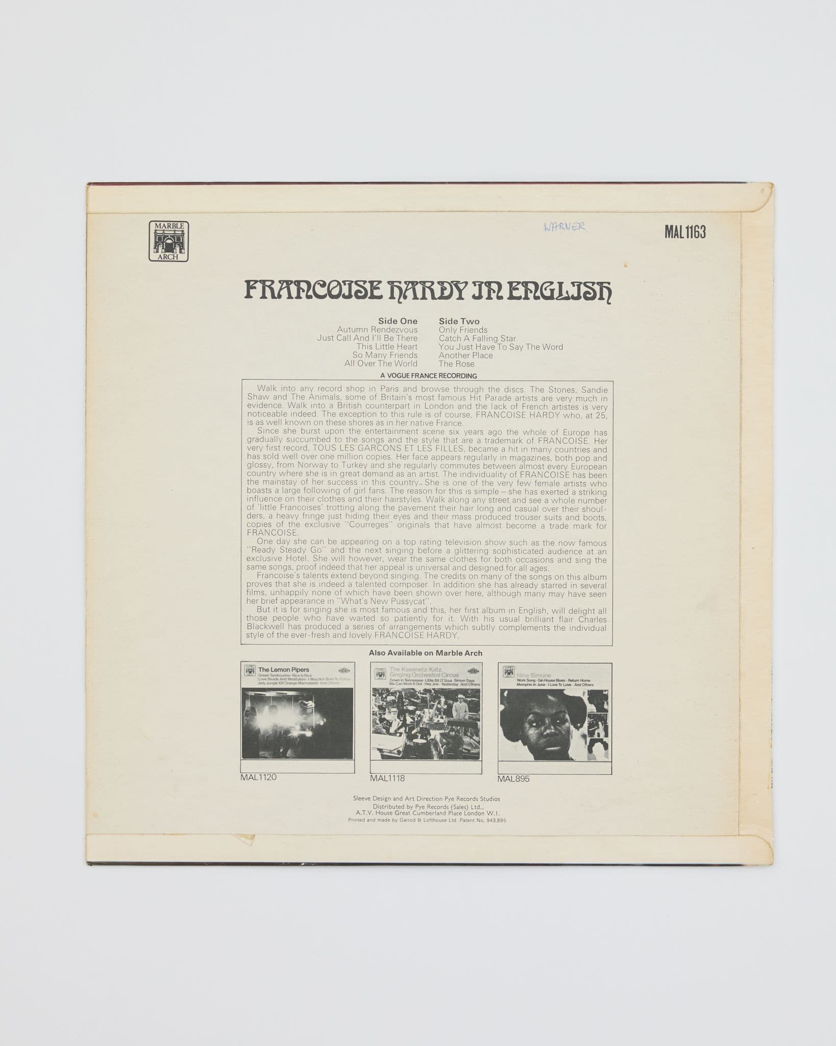 Jolene Bakery Francoise Hardy In English Vintage Vinyl record